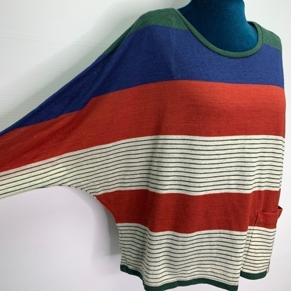 The Cue by Cher Qu Sweater Medium Pullover Crewneck Stripes Cotton Blend - Picture 4 of 8